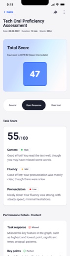 AI Reports mobile — summary view