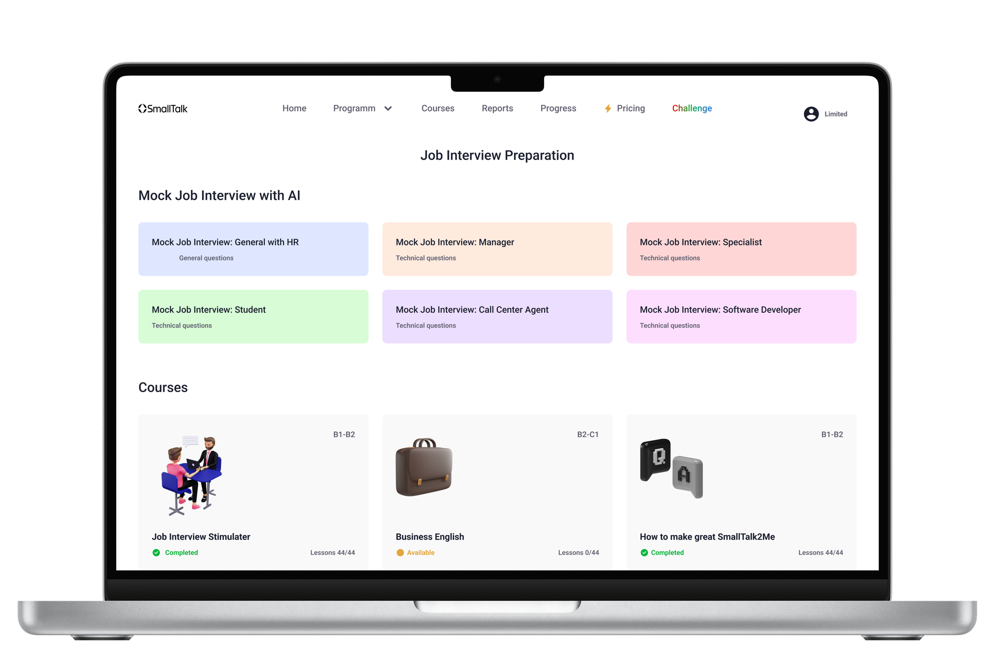 Course home — lesson navigation and progress