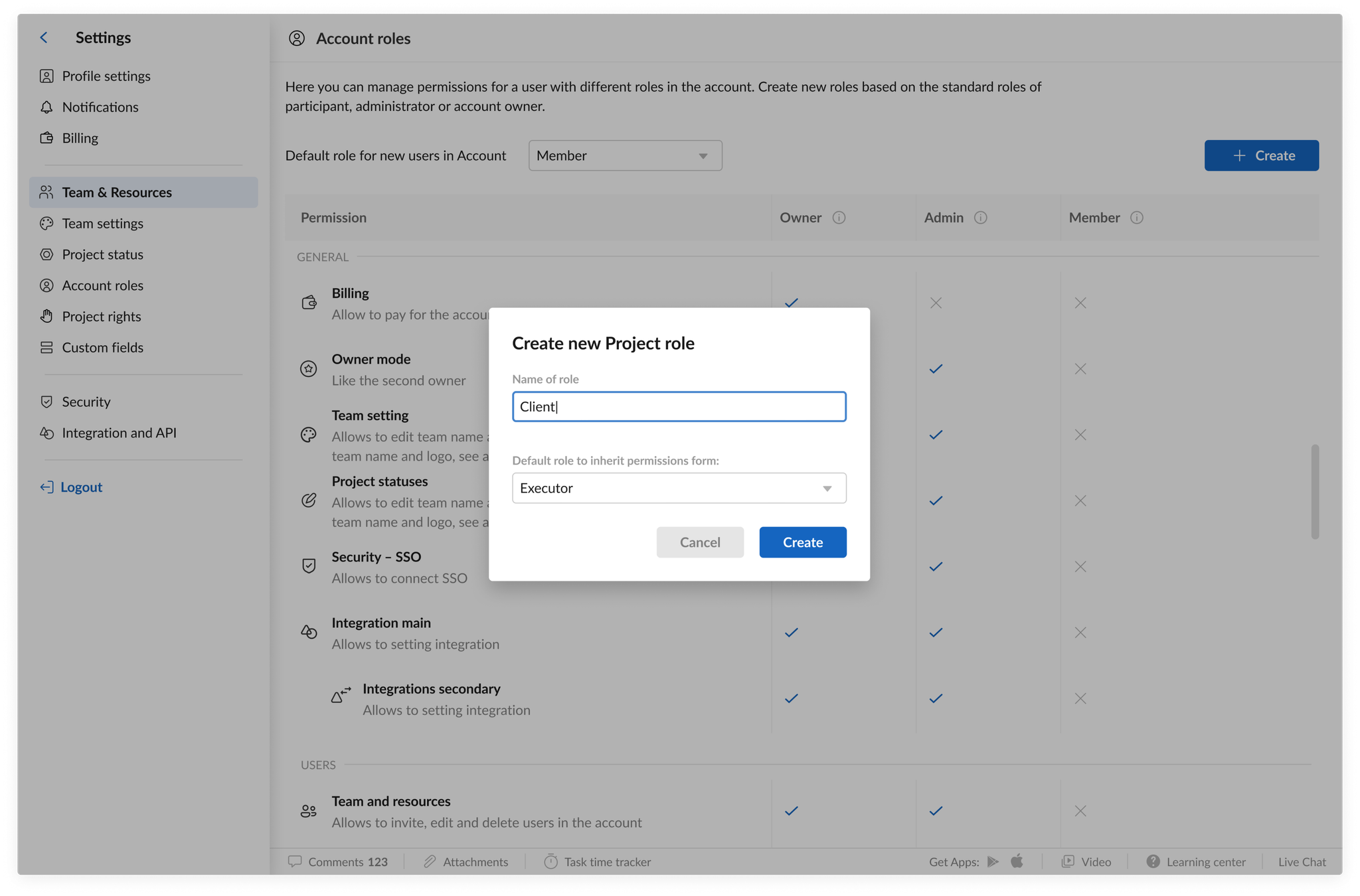 Permissions flow — role assignment and confirmation states