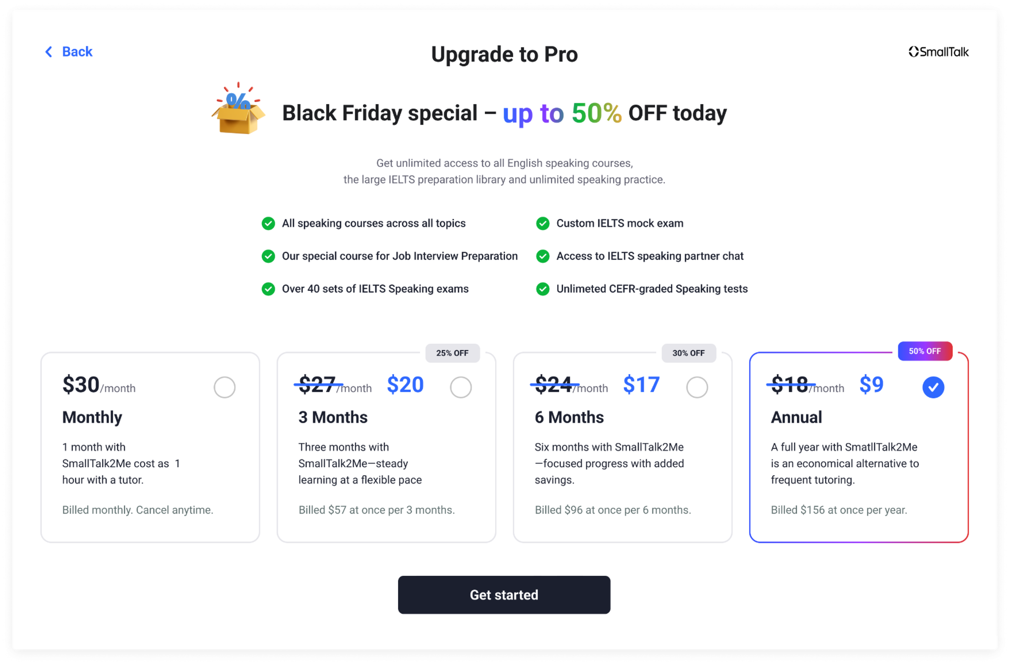 Final pricing page — tiered plans with recommended option