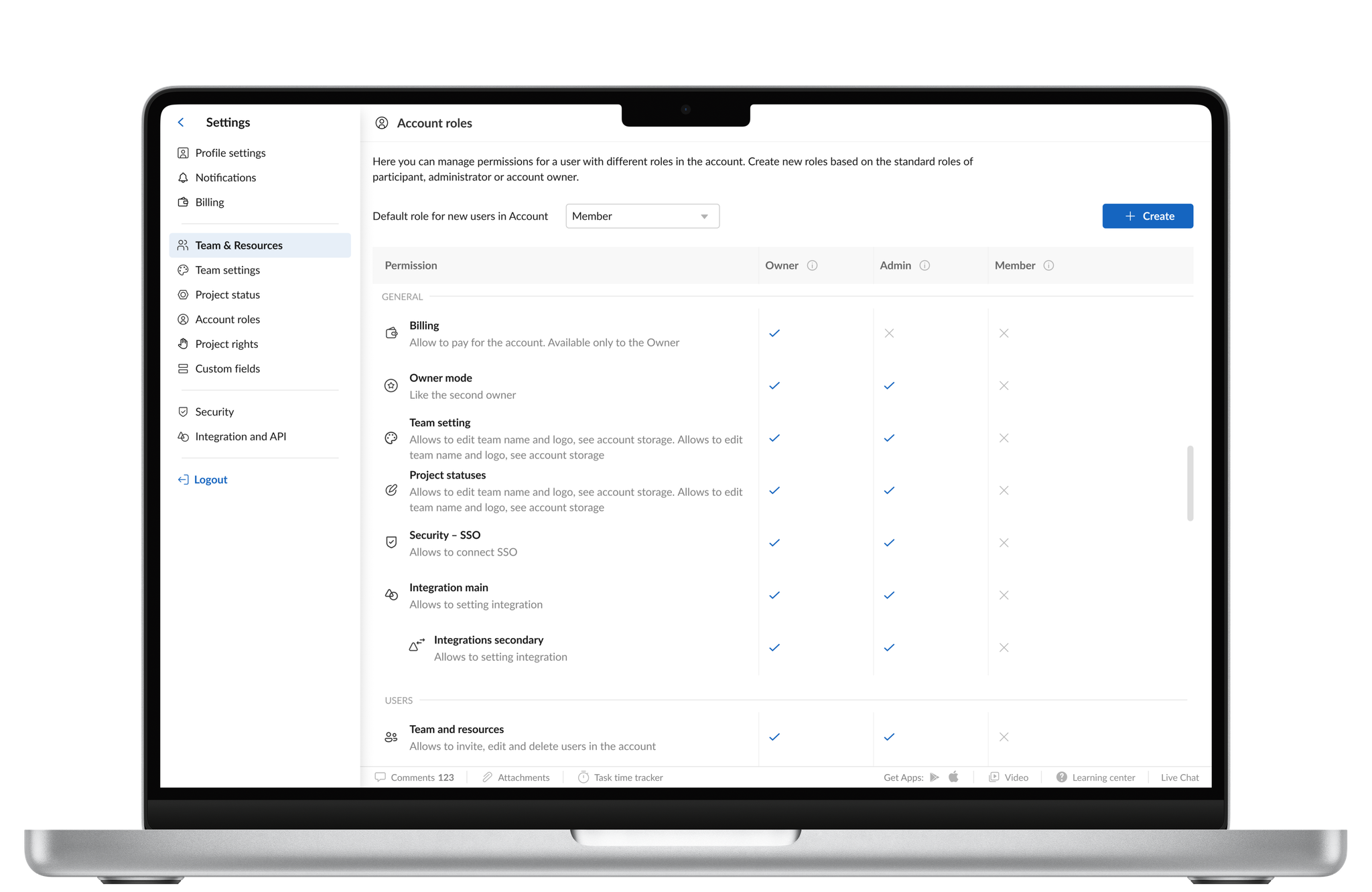Project Rights — per-user permission assignment